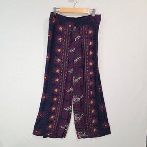 Kaskote Womens Purple Rayon Wide Leg Palazzo Harem Pants OS Boho Hippie Festival